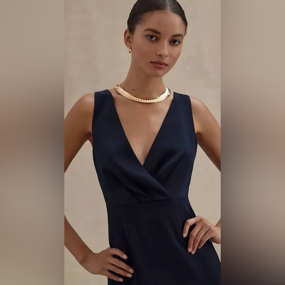 Anthropologie BHLDN Midnight Blue Piper V-Neck Side Slit Gown, Size 10 (v) - Picture 3 of 12